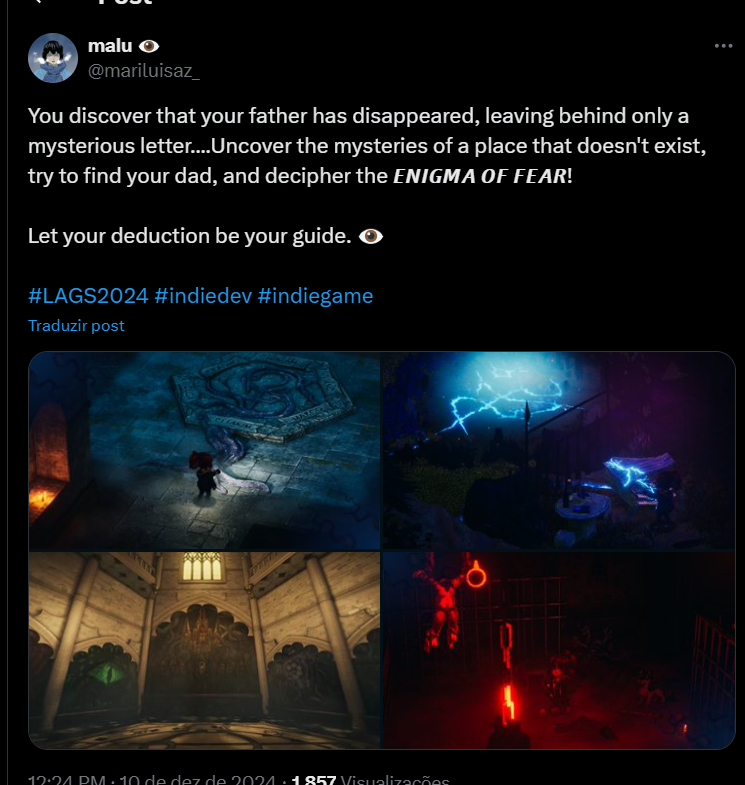 haikirii's tweet photo. galera hoje vai rolar o latam games showcase do the game awards e edm vai tá lá as 20h, vai ajduar muito na divulgação lá fora se a gente subir a tag em inglês (#/EnigmaOfFear) e apresentar o jogo >em inglês< para o pessoal de fora no estilo que a malu faz ou ++ https://t.co/DdLMaBdCVw