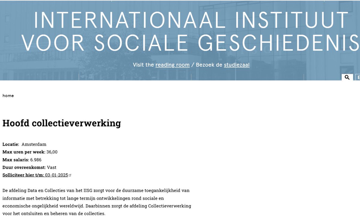 Leolucassen's tweet photo. Unieke kans om bij het IISG te komen werken! Voor onze wereldvermaarde internationale collectie zoeken wij een nieuw afdelingshoofd collectieverwerking.

https://t.co/LnBKVVUTgx https://t.co/tFXArb8Wlm