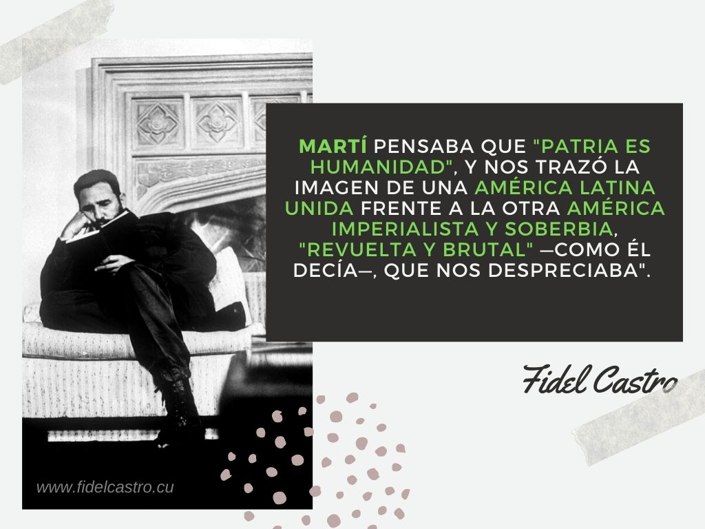 📅22 de diciembre de 1972 🎙️#FidelCastro: "Martí pensaba que "patria es humanidad", y nos trazó la imagen de una América Latina unida frente a la otra América imperialista y soberbia, "revuelta y brutal" —como él decía—, que nos despreciaba".

👉bit.ly/2SbyZth