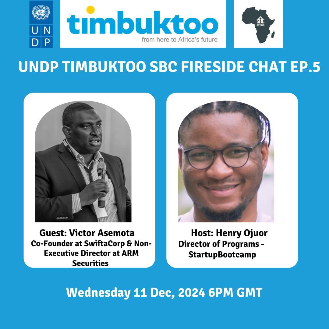 🔥 Join Us for an Inspiring Fireside Chat!🔥

Get ready for an electrifying conversation as our Programs Director, <a href="/azedfrancis/">Azed</a> , hosts a special fireside chat with the legendary <a href="/asemota/">Osaretin Victor Asemota</a> tomorrow at 6:00PM GMT

lnkd.in/dtRB_3Qj

<a href="/timbuktooafrica/">timbuktooAfrica</a> <a href="/UNDP/">UN Development</a>