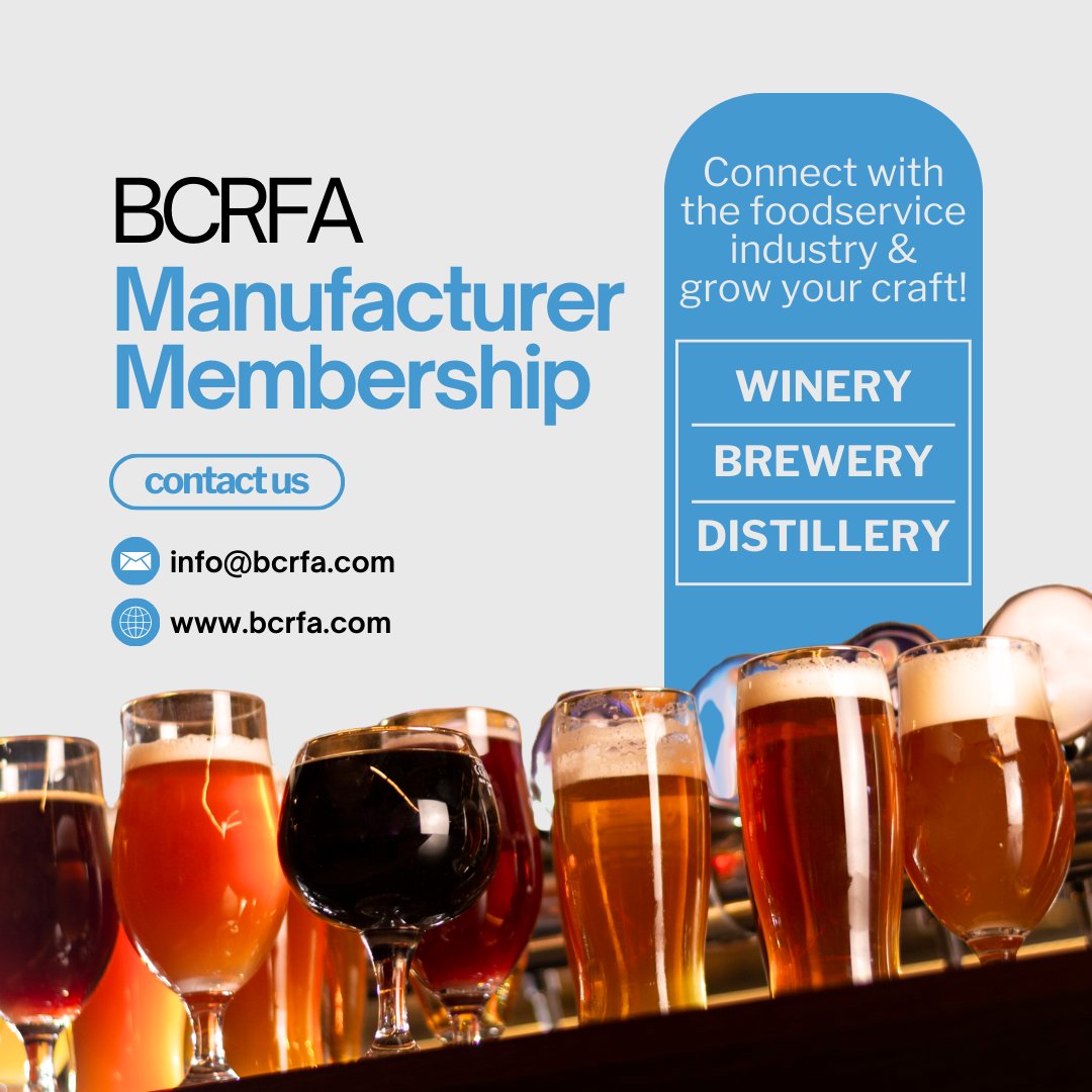 BC Restaurants & Foodservices Association (@bcrfa) on Twitter photo Manufacturer Membership
Are you a winery, brewery, or distillery without an on-site restaurant? Gain access to invaluable connections within the foodservice industry and showcase your products to key decision-makers.
Email us at info@bcrfa.com to learn how we can help you grow. Manufacturer Membership
Are you a winery, brewery, or distillery without an on-site restaurant? Gain access to invaluable connections within the foodservice industry and showcase your products to key decision-makers.
Email us at info@bcrfa.com to learn how we can help you grow.