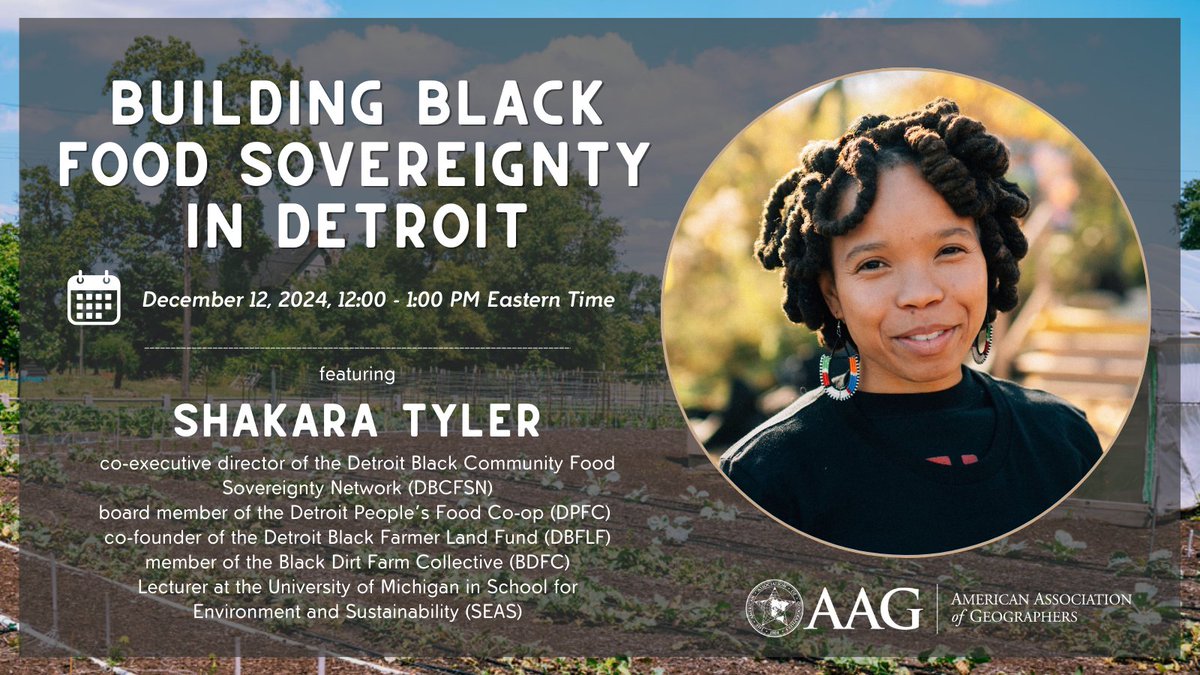 Don't forget our #AAG2025 webinar series kicks off Thursday @ 12 PM EST! Meet our speaker shakara tyler, co-exec director of #DBCFSN &amp; co-founder of #DBFLF, who explores participatory and decolonial research methodologies and community-centered pedagogies. bit.ly/3B0LcwG