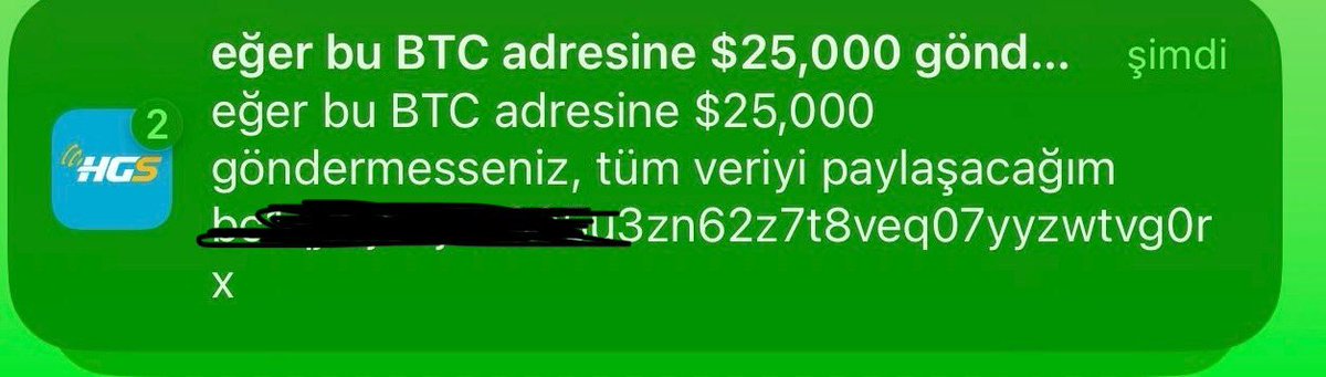 altaytahsin's tweet photo. #HGS (Hızlı geçiş sistemi) sistemi #hacklendi.
Mobil uygulama kullanan tüm kullanıcılara 25.000 dolar ödenmesi, aksi takdirde tüm veriyi paylaşacaklarına dair bildirimler düşmeye başladı.
Haber kaynağı: @habib_karatas
#hack https://t.co/PW6j8KyyT4