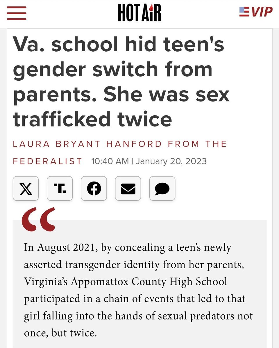 A 14-year-old's transition was kept secret at school. She was harassed in the boys' bathroom.

She ran away from home, straight into the hands of predators, got SEX TRAFFICKED twice, and wound up in a Children's Home, where she started doing drugs.

THIS is what we're up against.
