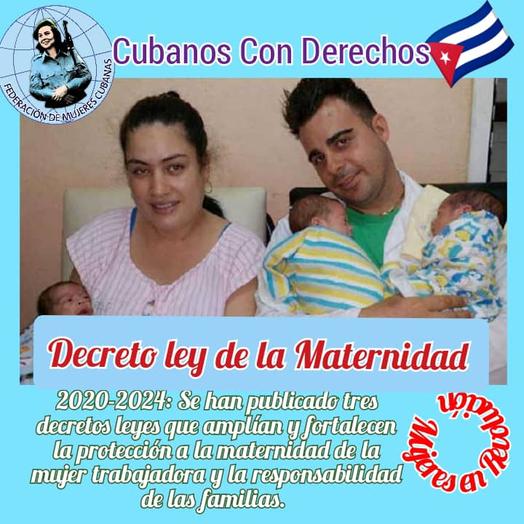 Las Mujeres en #Cuba disfrutamos del derecho a la maternidad que es extensivo a los papás, abuelas y abuelos u otra persona que decida la madre. Pueden estar al cuidado del bebé hasta los 15 meses de nacido.
#MujeresEnRevolución
#PAMujeres generando igualdad #Cuba