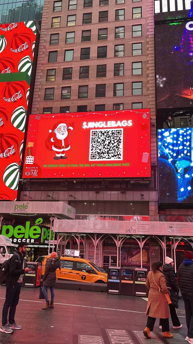 bawsebi's tweet photo. I need everyone to check this coin out before it moons! @jinglebags_sol  $jinglebags nyc billboard live! 
#crypto 
#jinglebags
#rizzmas https://t.co/DSMcNNOyiM
