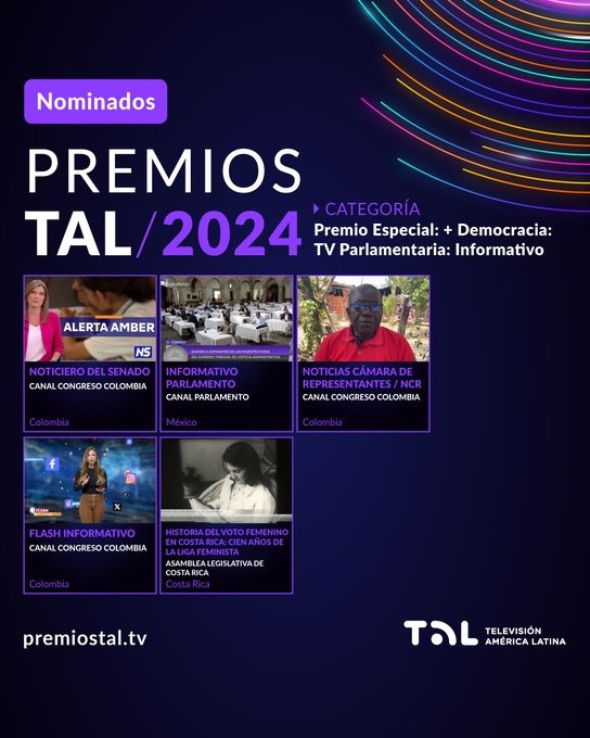 Alcap Asociación (@alcapasociacion) on Twitter photo #PREMIOSTAL2024 | #ALCAP Felicitamos a las emisoras nominadas en la categoría PREMIO ESPECIAL + DEMOCRACIA TV PARLAMENTARIA: INFORMATIVO
@CCongresoCOL
<a href="/asambleacrc/">Asamblea Legislativa</a>
<a href="/CongresoJalTV/">CanalParlamentoDeJalisco</a>
#TVPública #TVParlamentaria #TelevisiónParlamentaria #PREMIOSTAL2024 | #ALCAP Felicitamos a las emisoras nominadas en la categoría PREMIO ESPECIAL + DEMOCRACIA TV PARLAMENTARIA: INFORMATIVO
@CCongresoCOL
<a href="/asambleacrc/">Asamblea Legislativa</a>
<a href="/CongresoJalTV/">CanalParlamentoDeJalisco</a>
#TVPública #TVParlamentaria #TelevisiónParlamentaria