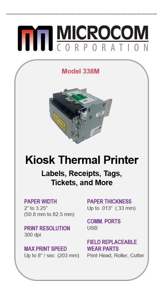MicrocomCorp's tweet photo. Our 338M kiosk thermal printer is the ideal solution for printing labels, tags, and receipts on-demand from self-service kiosks.

Contact us: sales@microcomcorp.com

Click here for more info: https://t.co/g5N4rOCHLX

#MicrocomCorp #Kiosks #ThermalPrinter #Labels #Tags #Receipts https://t.co/od4r1yEoO0