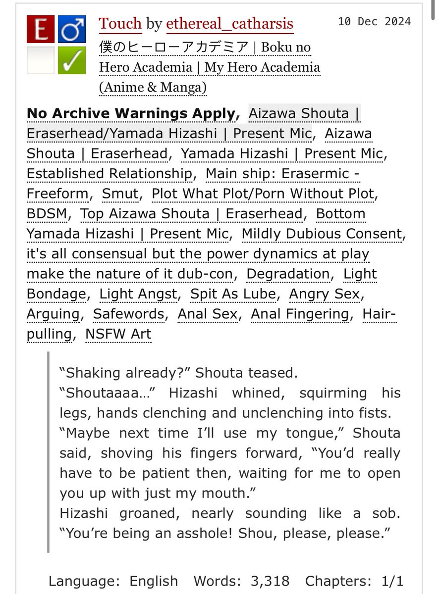 My fic for the <a href="/bnhabdsm/">⛓️💥 BNHA BDSM BANG 💥⛓️</a> bang! I worked with <a href="/AbbieGrimoire/">Abbie 🔞 Commissions Open ✨</a> as the artist. Read the fic here:
archiveofourown.org/works/61229083