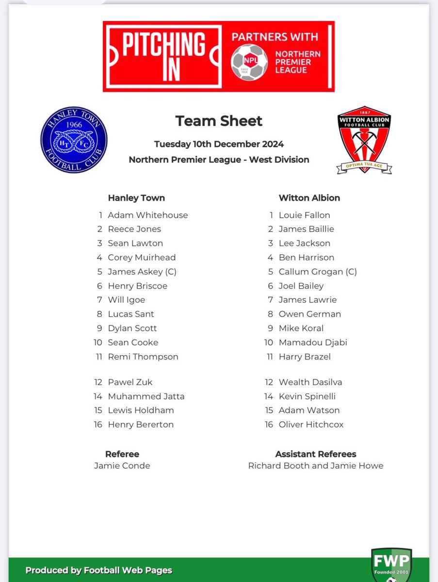 HanleyTown66's tweet photo. TONIGHTS TEAMS https://t.co/RGnpeBVKED
