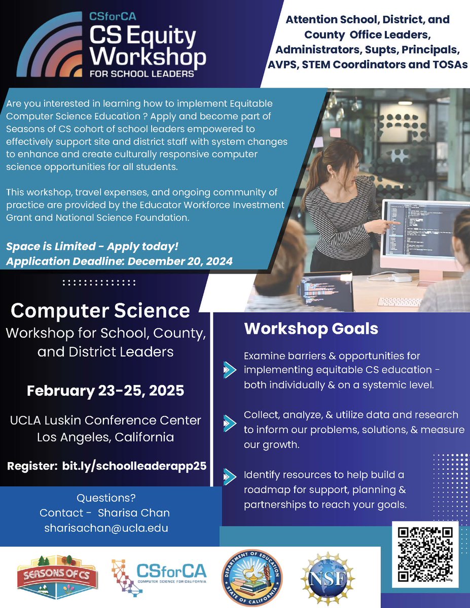 miroyscience's tweet photo. Join the Seasons of CS cohort to empower your school/district with culturally responsive CS opportunities for all students! Workshop, travel, &amp; support funded. Apply by Dec 20, 2024! Space is limited. https://t.co/yB11cDfdzx @KCSOS @STEAMJanssen @4kyleatkin #seasonsofcs https://t.co/0Rn4MHxdZ6