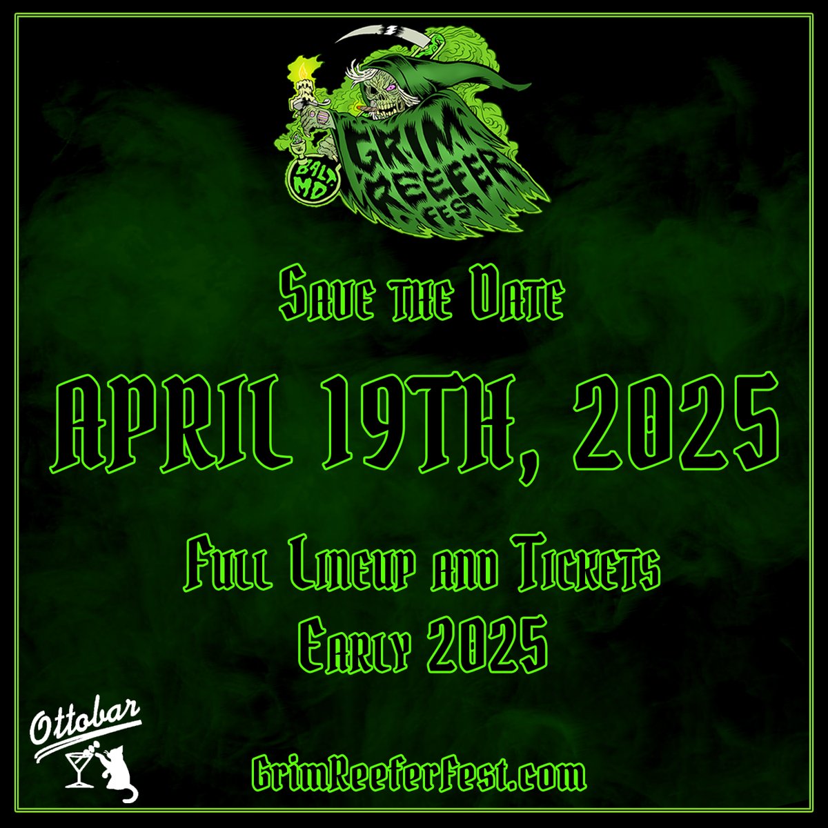 GrimReeferFest's tweet photo. We're back! Save the Date for the best full day of heavy music around! We'll see you soon. Full lineup announcement coming soon! #music #fest #festival #baltimore #heavy #grimreeferfest #savethedate #metal https://t.co/3B2X6ovZoa