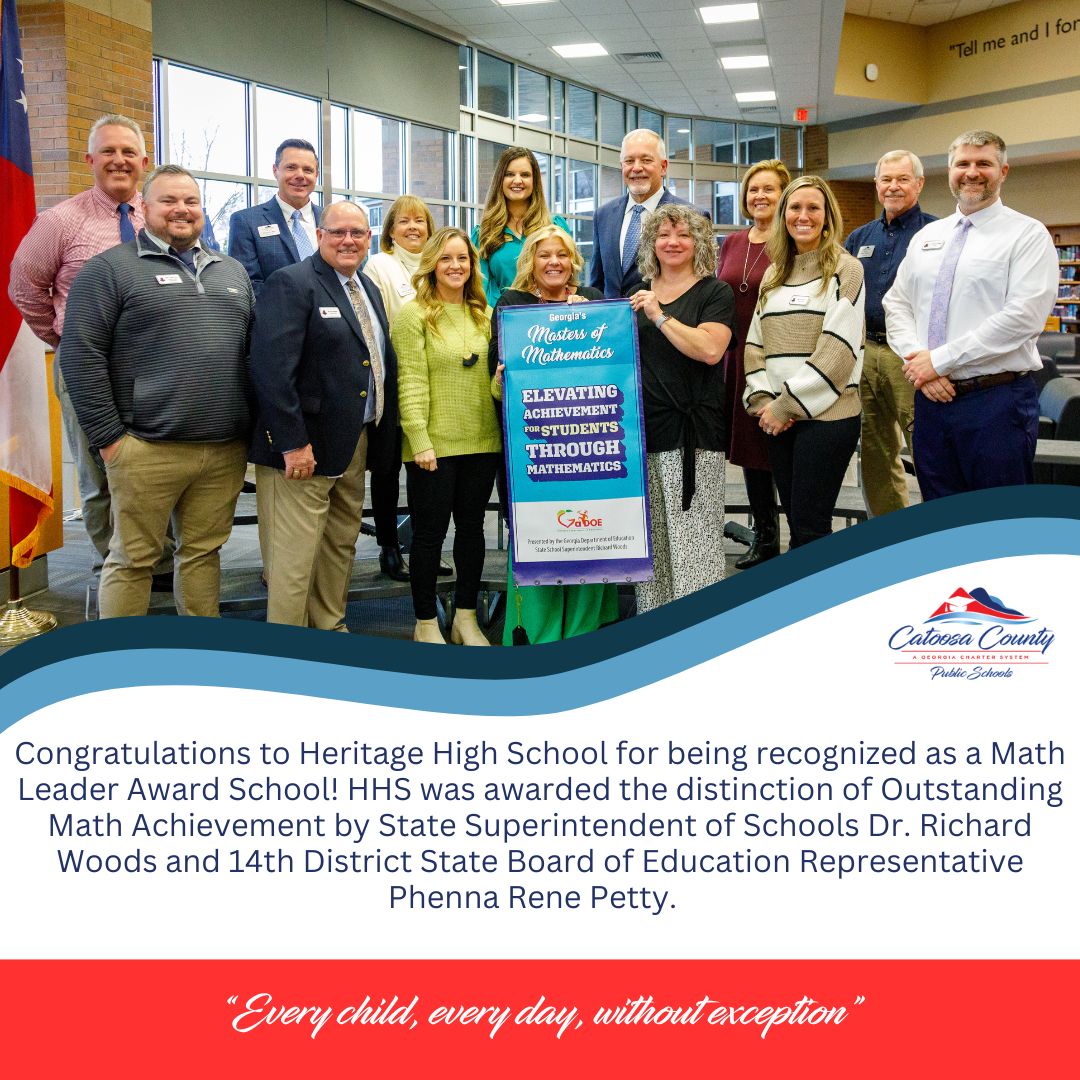 Huge congratulations to our amazing math teachers and students at HHS for this well-deserved recognition as a Math Leader School from the Georgia Department of Education.  Schools were recognized for outstanding achievement or growth in math scores.  #ECEDWE #math #achievement