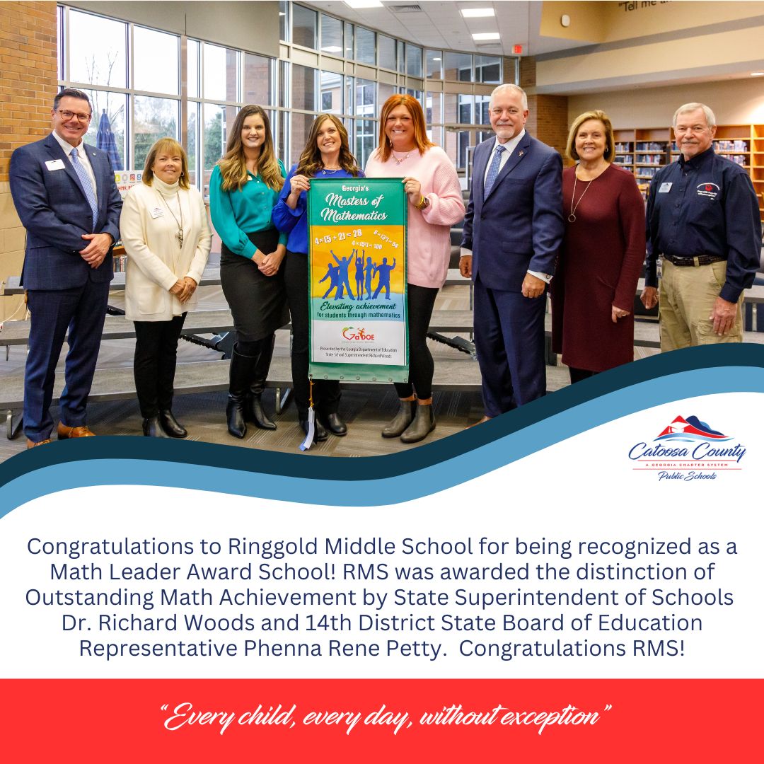 Huge congratulations to our amazing math teachers and students at RMS for this well-deserved recognition as a Math Leader School from the Georgia Department of Education.  Schools were recognized for outstanding achievement or growth in math scores.  #ECEDWE #math #achievement