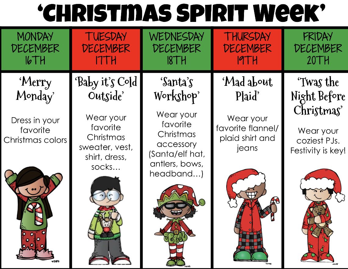 mssantin_grade1's tweet photo. Christmas Spirit Week begins next week!  Let’s show our spirit as we countdown the last few days of school before the holiday!  @HCMaltonDPCDSB @HCparentcouncil @HC_Aviators https://t.co/RPHZxI5VfC