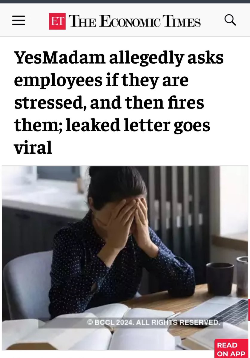 شركة هندية متخصصة في التجميل أرسلت إيميل لجميع الموظفات كتبت فيه:

عزيزاتي الموظفات، نهتم بكن وبأعباء العمل التي تقومون بها، وبسبب ذلك نقدم لكم هذا الاستبيان لمعرفة مستوى التوتر الذي تعانين منه وضغط العمل الذي تواجهونه في شركتنا.

بعد الاستبيان تبيّن أن هناك 100 موظفة يعانين من