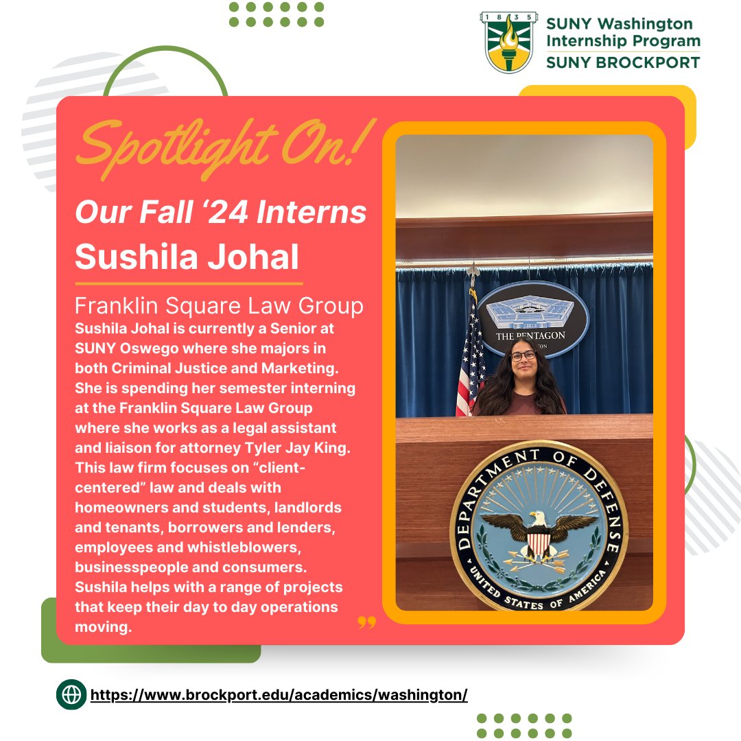 SUNYWashington's tweet image. MORE STUDENT SPOTLIGHTS! Check out these rockstar student profiles from this fall semester. Follow us on insta for all their candid photos and posts! @sunywashington 

#DCIntern #FallInterns #DC