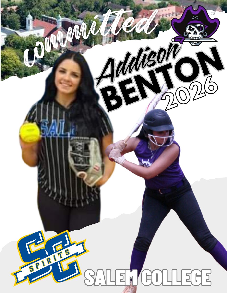 PRLadyPirates's tweet photo. Congratulations to #2, Addison Benton, for her commitment to continue her education and athletic career at Salem College. We are so excited for Addi and her family and we can't wait to watch her succeed at the next level. @addison_benton2 @queensgranthigh  @SalemSoftball24 https://t.co/HsEAdweXTE