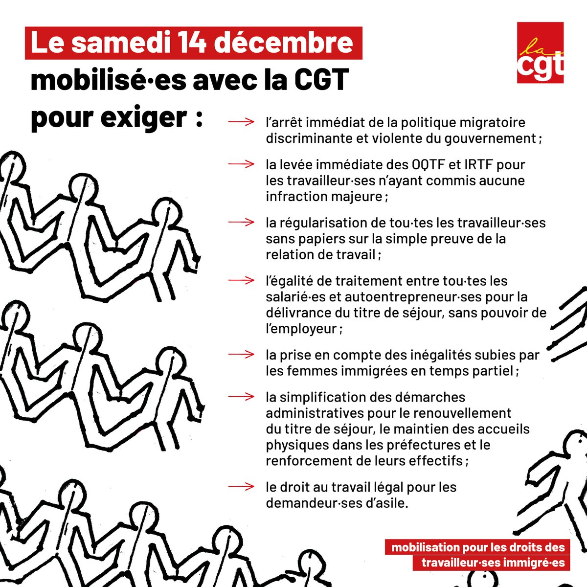 🤝 Né·es ici ou venu·es d’ailleurs, l’égalité des droits, c’est pour toutes et tous !

Samedi, manifestons partout en France pour l'égalité des droits des travailleuses et travailleurs migrant·es, de leurs familles et de toutes les personnes exilées !

🔗 tinyurl.com/ywrv76cz