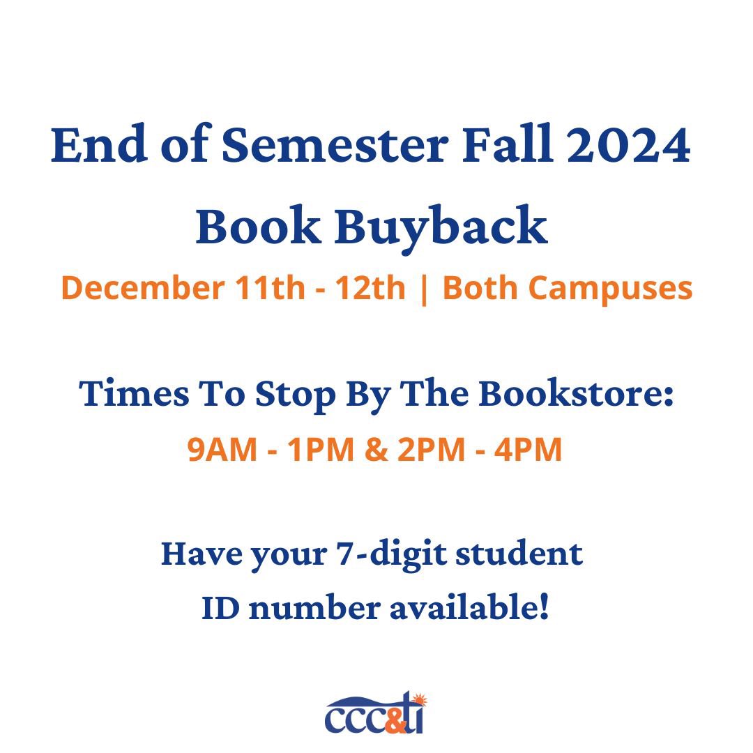 cccti's tweet image. Don’t miss out on the chance to sell back your books! The Book Buyback starts tomorrow! 

🗓️ December 11th-12th
📍 Caldwell &amp;amp; Watauga campus bookstores 
⏰ 9 AM - 1 PM &amp;amp; 2 PM - 4 PM

Don’t forget your 7-digit student ID number! 

#cccti #endofsemester #bookbuyback