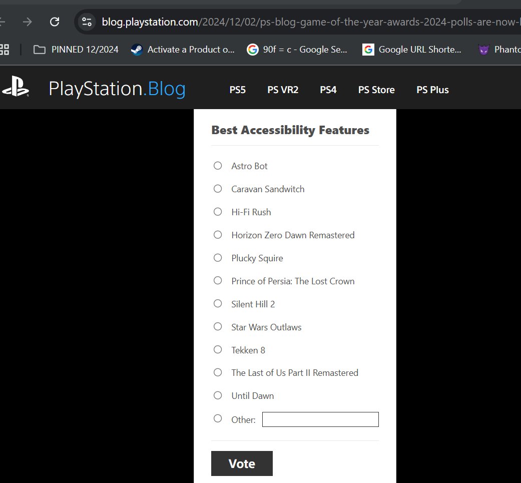 mrNY2cali's tweet image. Looks like I need to catchup on @stevesaylor vids to see what games I don't have time to play to properly vote in the Sony @PlayStation Game Awards polls for #accessiblity