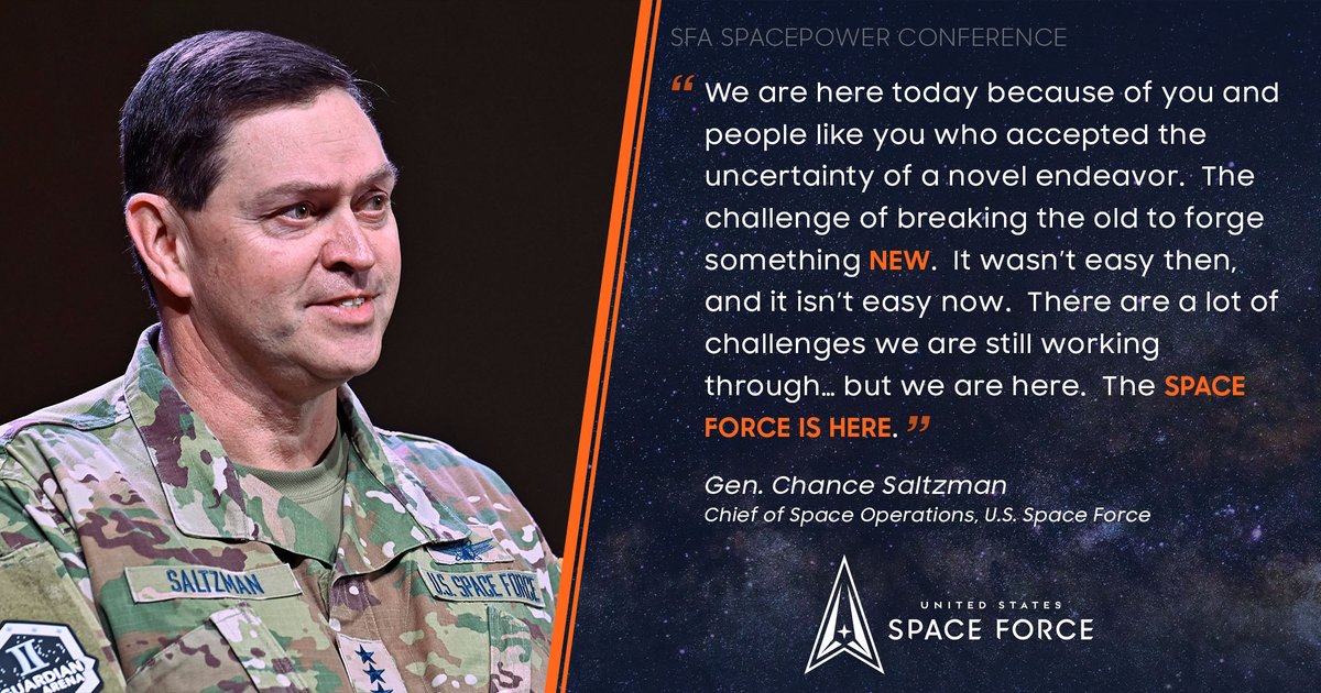 United States Space Force (@spaceforcedod) on Twitter photo Kicking off the Space Force Association's 2024 Spacepower Conference, <a href="/SpaceForceCSO/">General Chance Saltzman</a> Gen. Chance Saltzman discussed the Space Force's accomplishments and its future. #SemperSupra #SFA24
spaceforce.mil/News/Article-D… Kicking off the Space Force Association's 2024 Spacepower Conference, <a href="/SpaceForceCSO/">General Chance Saltzman</a> Gen. Chance Saltzman discussed the Space Force's accomplishments and its future. #SemperSupra #SFA24
spaceforce.mil/News/Article-D…