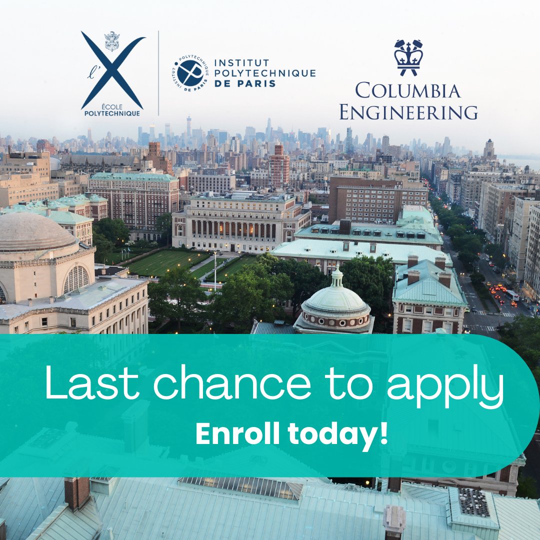 🚨LAST CALL🚨

🗓️ Applications close TODAY at 2:00 PM for the BS-MS in #Engineering!🌍✨

💡Earn a #DualDegree from two leaders in #STEMEducation: #EcolePolytechnique and #ColumbiaUniversity.🎓

Don't miss your chance and #ApplyNow!
➡️🔗 bit.ly/4enOvvH
#FutureEngineers