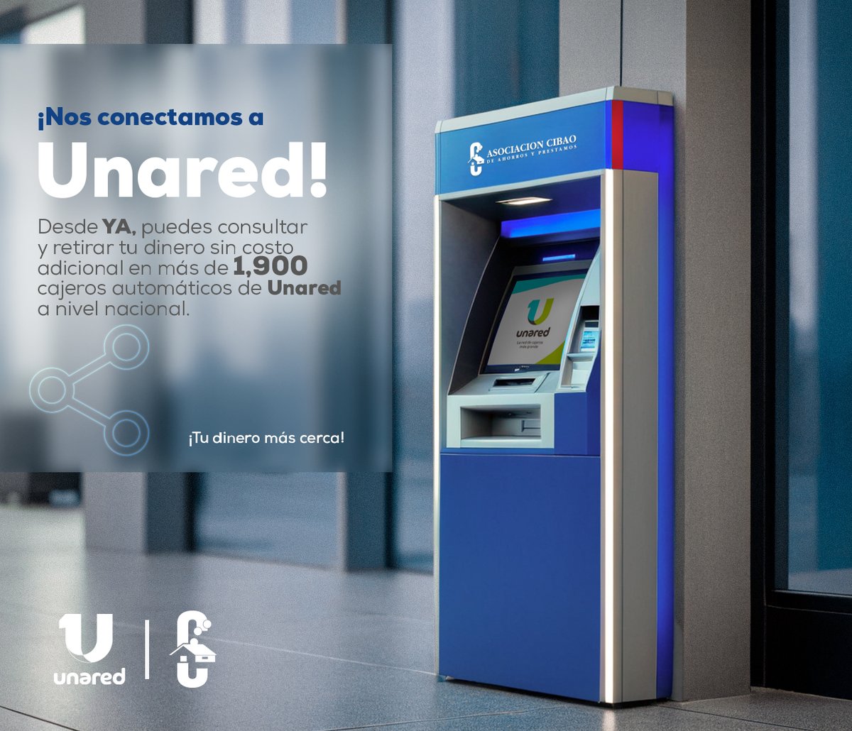 cibaodom's tweet photo. ¡Recuerda que somos parte de #UNARED! 🙌 En esta época llena de compromisos, puedes consultar y retirar tu dinero sin costo adicional en más de 1,900 cajeros automáticos de Unared a nivel nacional.🏧
¡Retira tu efectivo cuándo quieras y donde quieras!
#AsociaciónCibao https://t.co/w0WFqFc8vd