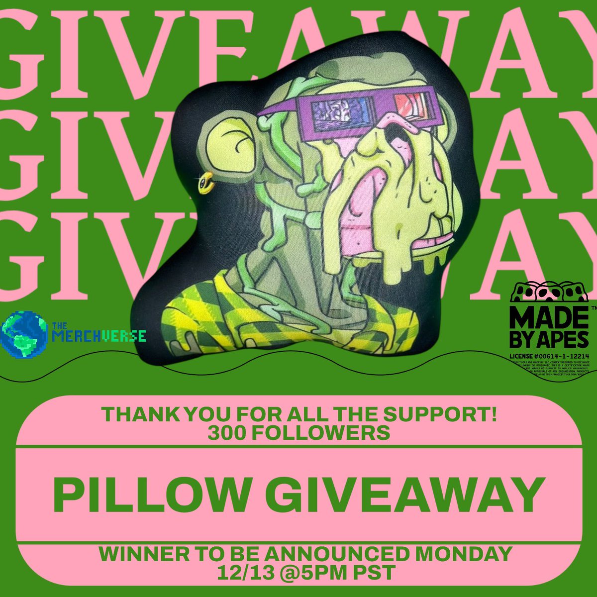 Themerchverse's tweet photo. GM GM! We have reached another milestone, 300 followers💪. So we’re doing a PILLOW giveaway. To enter make sure to follow us @Themerchverse and like this post, reposts and comments will give you additional entries. Thank you, we appreciate you🧡! @BoredApeYC https://t.co/M2W3ZPxBNX