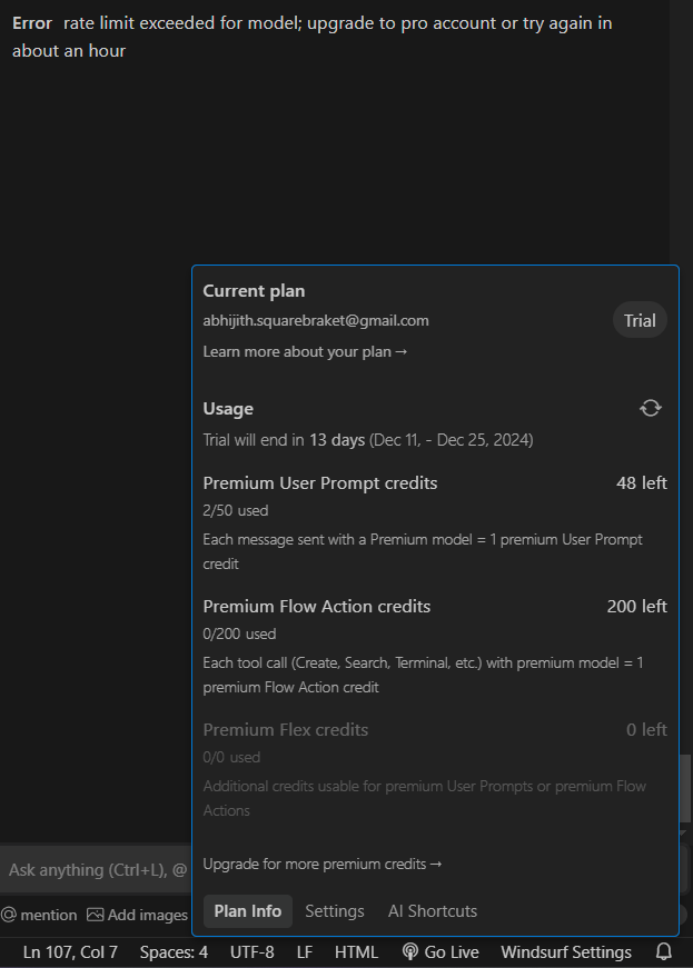 ln_elliot's tweet photo. @windsurf_ai  ANYONE ELSE FACING THIS ISSUE? RATE LIMIT EXCEEDED ON MY PLAN 😕 NEED A FIX ASAP! 🔧💻 #AI #TechSupport #WindsurfAI https://t.co/Zw3GptorfN