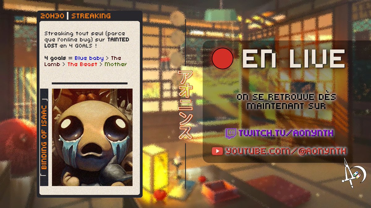 Aonynth's tweet photo. STREAKING Tainted Lost 4 Goals | Tentative de non tilt échouée !「 BINDING OF ISAAC PB:C ; C:1 」

4 Goals = Blue Baby > The Lamb > The Beast > Mother !

Twitch &amp; Youtube
LIENS EN COMMENTAIRE ⬇️ 
#TwitchStreamers #bindingofisaac #thebindingofisaac #streaking #repentancemulti https://t.co/xzZ8QLNS6Y