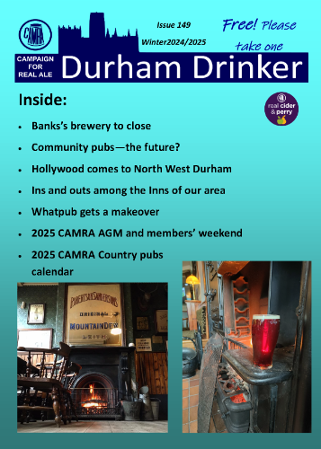 Issue 149 of the Durham Drinker is out now and on its way to local pubs. You can also download a copy (as well as many older issues) from our website at camradurham.org.uk/drinker