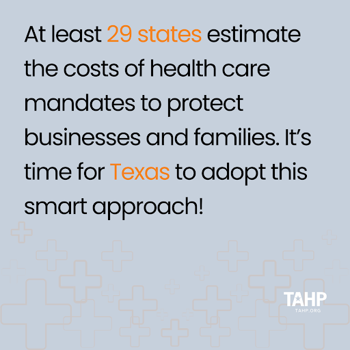 txhealthplans's tweet photo. It's time for Texas to adopt a process to estimate the costs of health care mandates.
#MandateCosts #TexasHealth #TAHP https://t.co/rC4BiXeb61