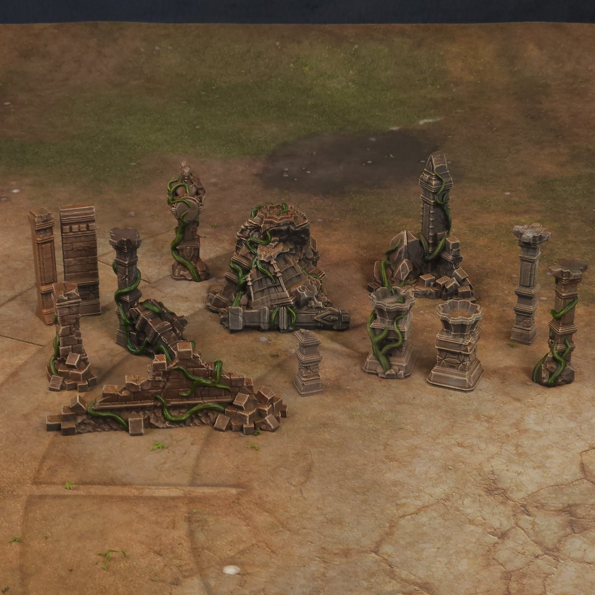 Whether used as ancient fortifications, mystical temples, or the remains of a forgotten empire, Drakenfell’s modular design allows you to create countless scenes—mystical and war-torn alike. 

Get your set here: 

kickstarter.com/projects/idemo…

The Ruins and Jungles starter collection