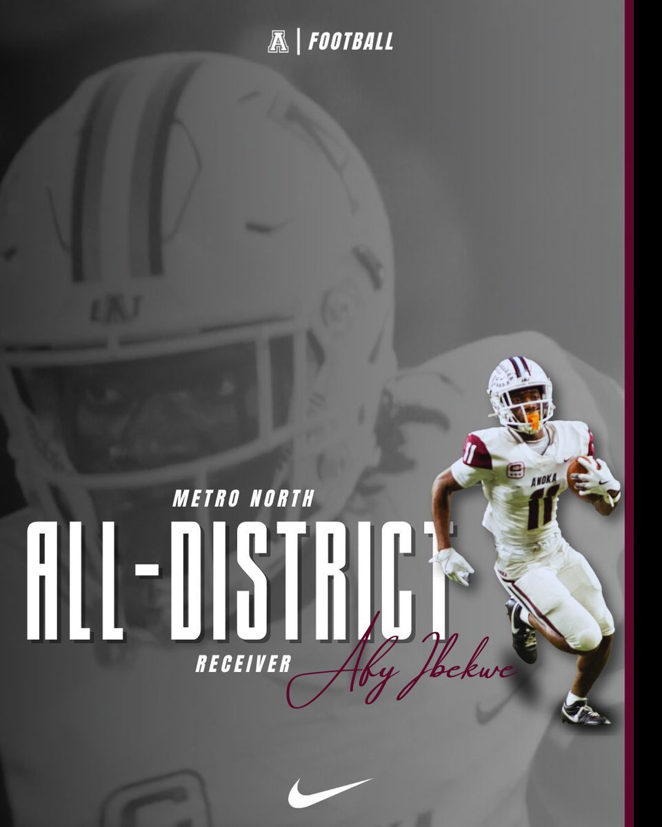Anoka Football (@anokafootball) on Twitter photo Congratulations to <a href="/afyibekwe/">Afy Ibekwe</a> on being named All-District Receiver. The Metro North District is the home of the last three state champions and the strongest district in the state of Minnesota. Great work Afy! #EAT Congratulations to <a href="/afyibekwe/">Afy Ibekwe</a> on being named All-District Receiver. The Metro North District is the home of the last three state champions and the strongest district in the state of Minnesota. Great work Afy! #EAT