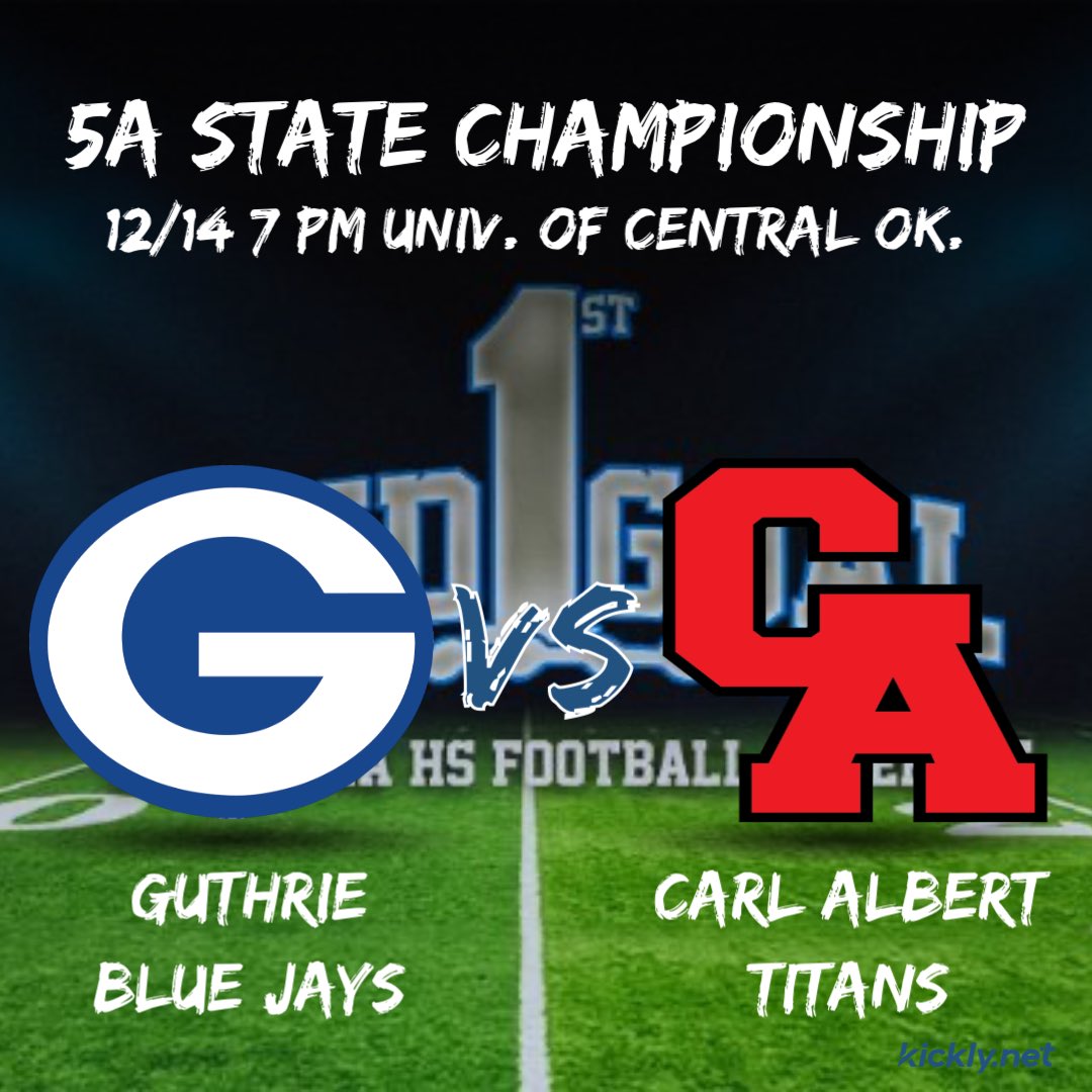 1st And Goal: OK HS Football (@1stgoalokhsfb) on Twitter photo 5A State Championship!
Last Matchup- CA 29 Guthrie 0 (2024)
Series History- 30-21 CA
State Championships
CA- 18 (2023)
Guthrie- 4 (2013)
Players to Watch
CA- Trynae Washington ATH
(<a href="/trynaewash7/">Trynae Washington</a>)
Guthrie- Kolten Carlock ATH
(<a href="/KoltenCarlock/">Kolten “KC3” Carlock</a>)
#okpreps 5A State Championship!
Last Matchup- CA 29 Guthrie 0 (2024)
Series History- 30-21 CA
State Championships
CA- 18 (2023)
Guthrie- 4 (2013)
Players to Watch
CA- Trynae Washington ATH
(<a href="/trynaewash7/">Trynae Washington</a>)
Guthrie- Kolten Carlock ATH
(<a href="/KoltenCarlock/">Kolten “KC3” Carlock</a>)
#okpreps
