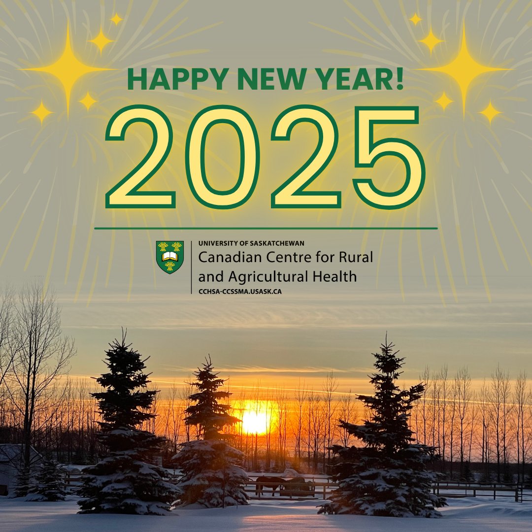 🎉 Happy New Year! 🎉 From everyone at the Centre, we wish you a 2025 bursting with joy, laughter, and bountiful harvests. Here's to a fantastic year ahead with our amazing community, industry, and academic partners! 
<a href="/SaskAgSafety/">Agricultural Health and Safety Network</a> <a href="/RaDAR_Usask/">RaDAR</a> <a href="/USaskMed/">USask Medicine</a> <a href="/USaskHealthSc/">USask Health Sciences</a>