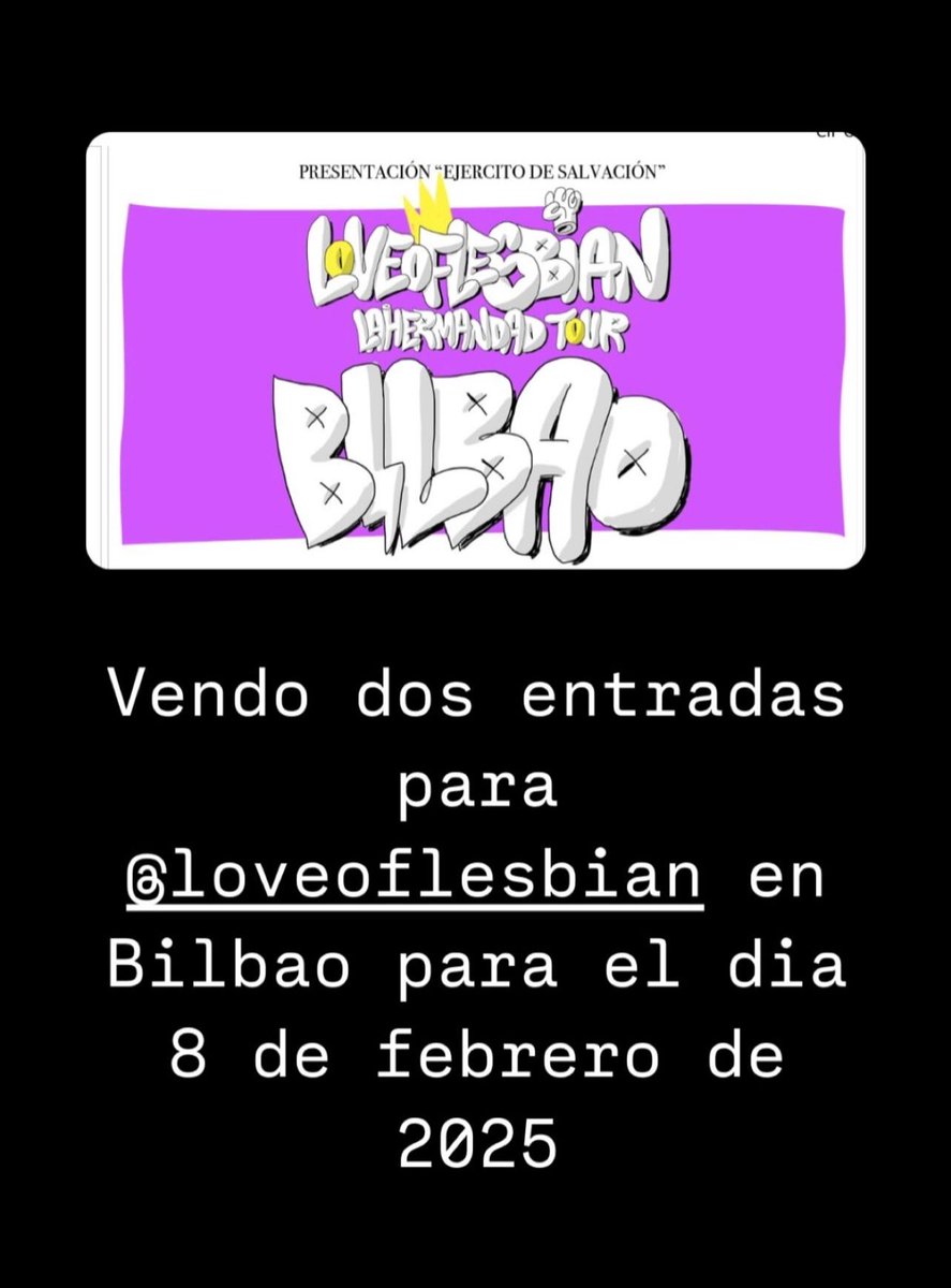 Julenm07's tweet photo. Se venden 2 entradas para @loveoflesbian en BIlbao @FeverClubBilbao . 08 de febrero! Mismo precio que venta.
Se vende por no poder acudir. 
#concierto #loveoflesbian https://t.co/gTeVnoce6Z