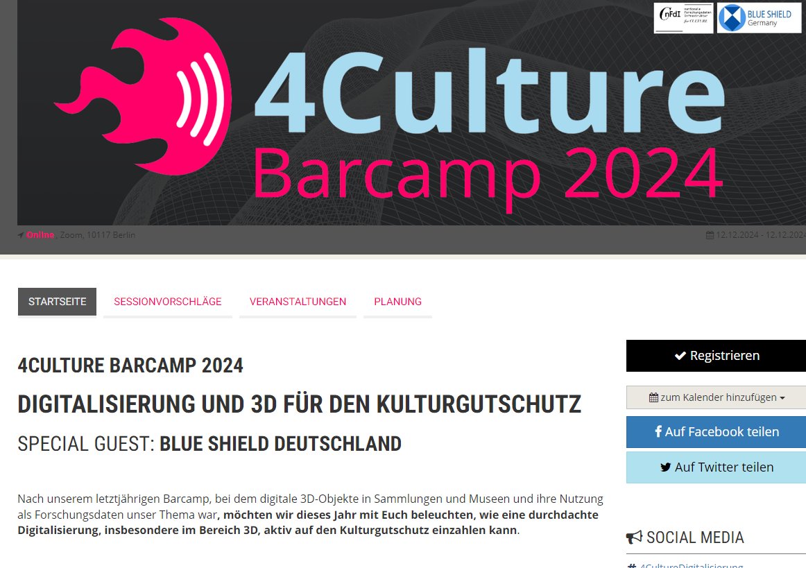 Wir machen zusammen mit #NFDI4Culture am 12. Dezember ein Barcamp zum Thema "Digitalisierung und 3D für den Kulturgutschutz" - Infos unter barcamps.eu/4culture-barca…