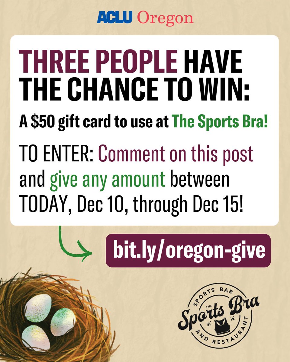 💥 It’s Give Back Week! THREE PEOPLE have the chance to win a $50 gift card to shop at <a href="/TheSportsBraPDX/">The Sports Bra</a>. If you COMMENT this post and give ANY amount or become a donor from today (12/10) through Sunday (12/15), you are automatically entered to win. 💝 bit.ly/oregon-give.