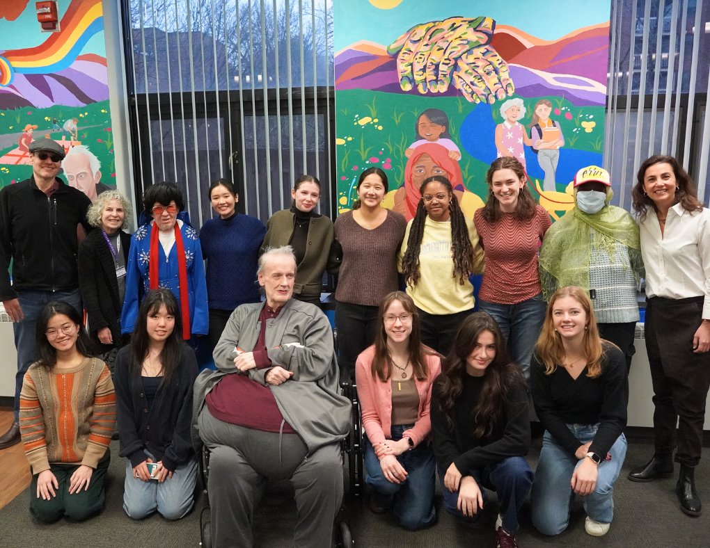 TownOfAmherst's tweet photo. 🤩 Exciting day at the Senior Center! We unveiled our new mural, the result of a semester-long partnership with @AmherstCollege students from Professor Lucia Monge’s Public Art course. Thank you to everyone who joined us in celebrating this beautiful community project! ❤️ https://t.co/Z2iRSyDlO2