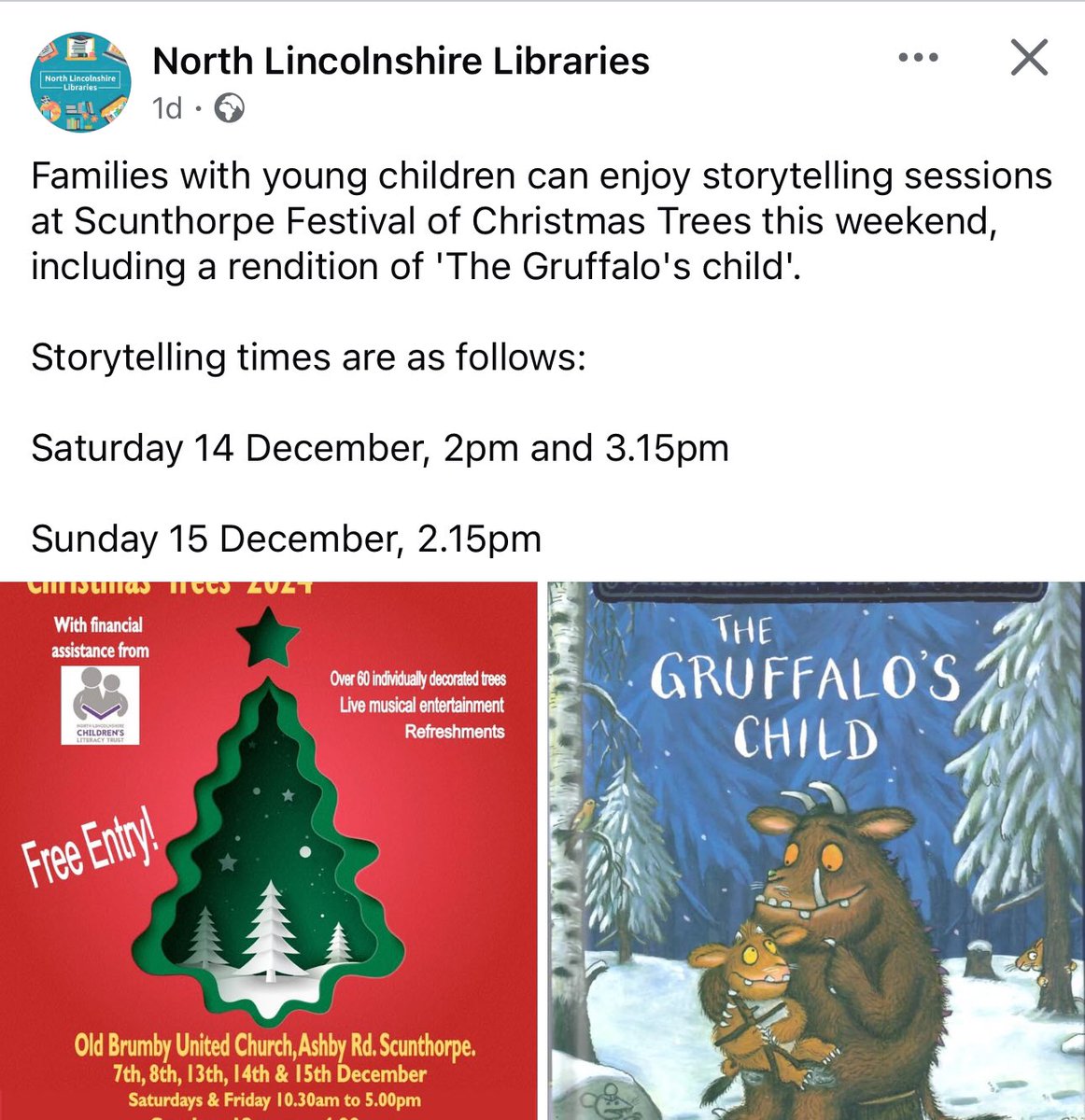 HolmeValleySch's tweet image. Scunthorpe Festival of Christmas Trees 

🎄🎄🎄🎄🎄🎄🎄🎄🎄🎄🎄

Storytelling sessions this weekend for younger children. 

See if you can spot the HV tree too 🤩

#LocalLinks #Christmas