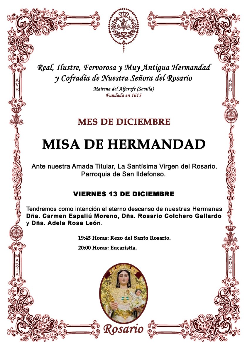 𝗗𝗜𝗣𝗨𝗧𝗔𝗖𝗜𝗢́𝗡 𝗗𝗘 𝗖𝗨𝗟𝗧𝗢𝗦 | 𝗠𝗘𝗦 𝗗𝗘 𝗗𝗜𝗖𝗜𝗘𝗠𝗕𝗥𝗘 

𝗠𝗜𝗦𝗔 𝗗𝗘 𝗛𝗘𝗥𝗠𝗔𝗡𝗗𝗔𝗗