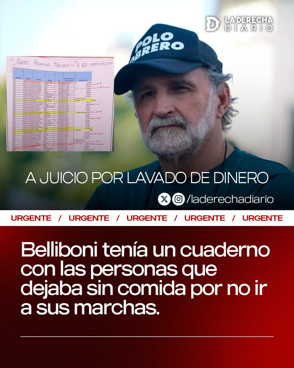 laderechadiario's tweet photo. 🚨🇦🇷 | #URGENTE El líder piquetero Eduardo Belliboni tenía un cuaderno con las personas que dejaba sin comida, quitándole el plan Potenciar Trabajo por no ir a sus marchas. https://t.co/y8gsE5fpQH