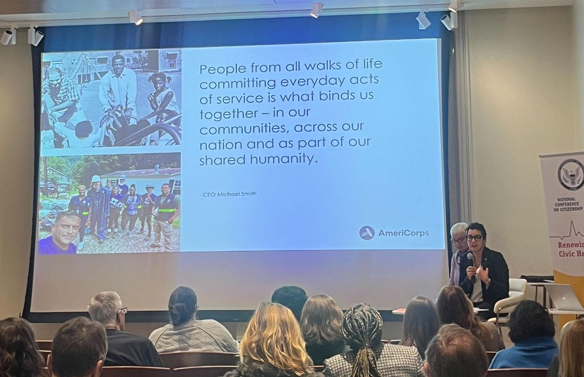 ServiceYear's tweet photo. Inspiring to join @NCoC today for #NCoC2024, including the discussion with Kara Jarzynski of @Resolutionarie1, Matt Leighninger of @NationalCivic, and Jen Leshnower of @AmeriCorps. 

“We know that service is an expression of a thriving democracy.” - @JenOLesh https://t.co/ukARyWI30G