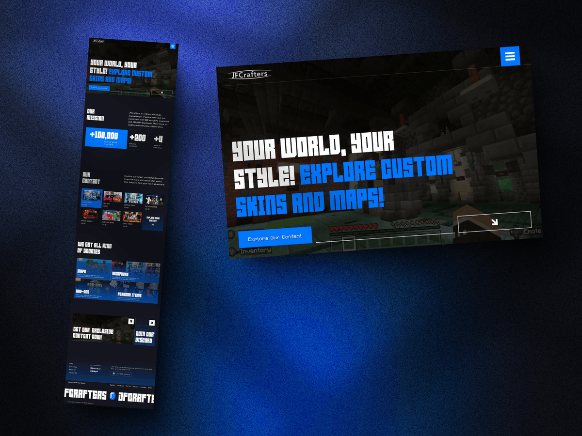HamzaElmoqaddam's tweet image. I designed and developed this website for a Minecraft Partner!
@JFCrafters!
Live website: jfcrafters.com
Any thoughts?
#MinecraftDesign #WebDevMagic #CreativeCrafting #MinecraftCommunity #DesignShowcase #webdesign