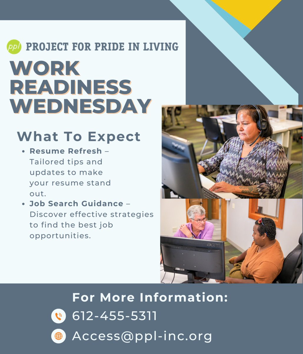 PPLTwinCities's tweet image. Join us for Work Readiness Wednesday – now every Wednesday of the month! Let’s get you prepared for success! 💼✨ #WorkReadiness #CareerGrowth