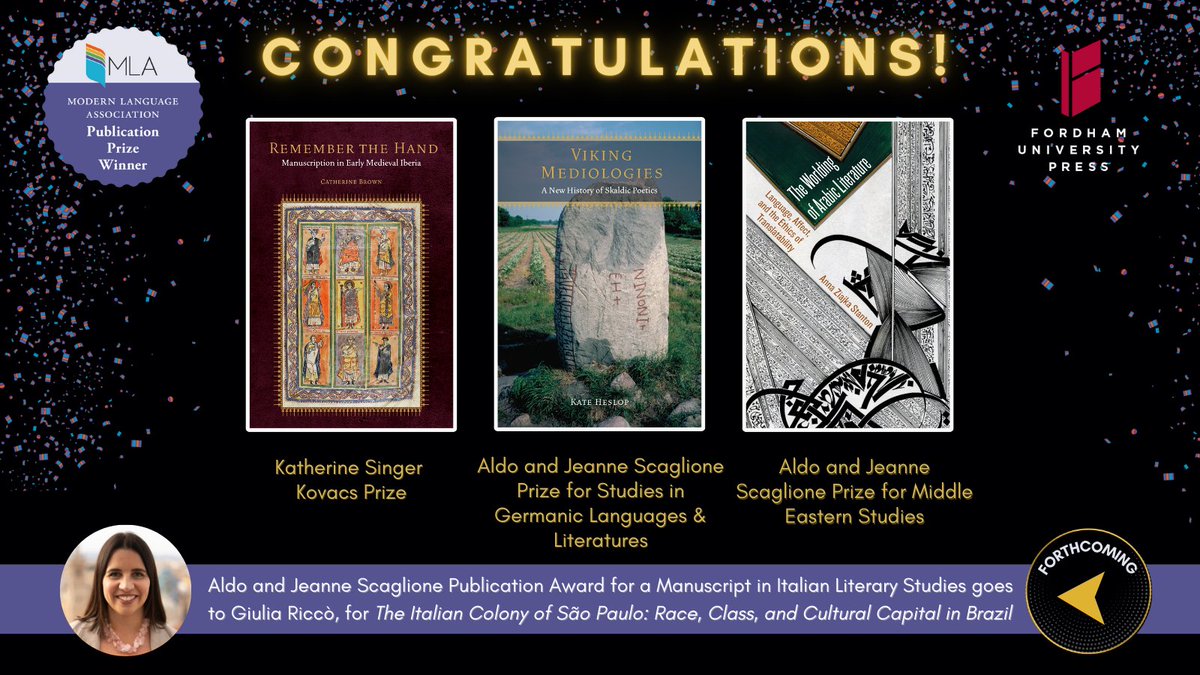 🎉 Congratulations to Catherine Brown, Kate Heslop (<a href="/norsical1/">Kate Heslop</a>), Anna Ziajka Stanton,  Giulia Riccò, and all the MLA Prize Winners! 👏 <a href="/MLAnews/">MLA News</a>

📖Read more here: ow.ly/7uuz50UoARv

#ReadUP #TuesdaySpotlight #MLAPrizes #MLA25