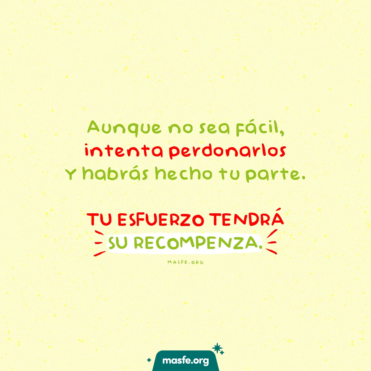 Masfe_org's tweet image. Perdonar no siempre es fácil y menos a los que más amas, pero todo es posible con ayuda divina.

#perdon #perdonar #sanar #masfe #familia #amar #sud #confiarendios