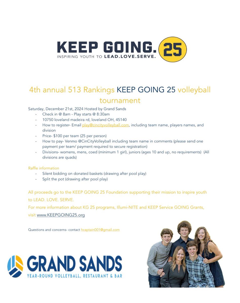 Cincinnat High School VB Rankings (@513vbrankings) on Twitter photo We still need baskets and teams for the 4th annual <a href="/25Keepgoing/">Keep Going 25 Foundation</a> tournament on the 21st at Grand Sands. We have have Mason and Colerain in we need more from the GMC <a href="/LadyAvesVball/">Sycamore HS Vball</a> <a href="/LWHSMensVball/">Lakota West Mens’ Volleyball</a> <a href="/LakotaWestVB/">Lakota West Women's Volleyball</a> <a href="/lehawksvb/">Lakota East Volleyball</a> <a href="/gmcsports/">GMC Sports</a> We still need baskets and teams for the 4th annual <a href="/25Keepgoing/">Keep Going 25 Foundation</a> tournament on the 21st at Grand Sands. We have have Mason and Colerain in we need more from the GMC <a href="/LadyAvesVball/">Sycamore HS Vball</a> <a href="/LWHSMensVball/">Lakota West Mens’ Volleyball</a> <a href="/LakotaWestVB/">Lakota West Women's Volleyball</a> <a href="/lehawksvb/">Lakota East Volleyball</a> <a href="/gmcsports/">GMC Sports</a>